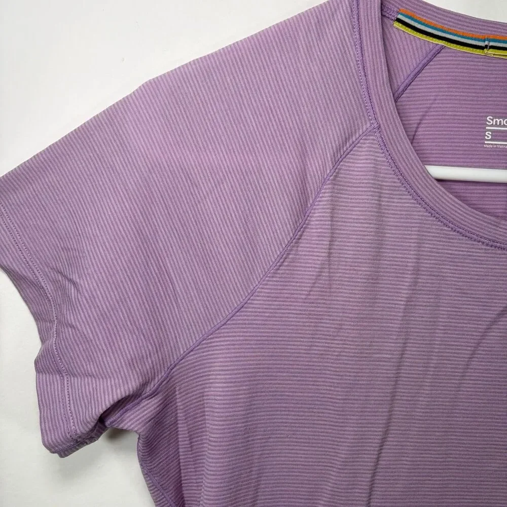 Smartwool Base Layer T Shirt Top Womens Size Small Purple Striped Merino Wool - Picture 5 of 10